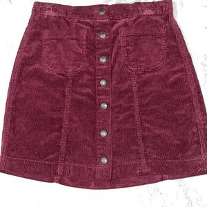 Brandy Melville Burgundy wine colored corduroy button up mini skirt with pockets